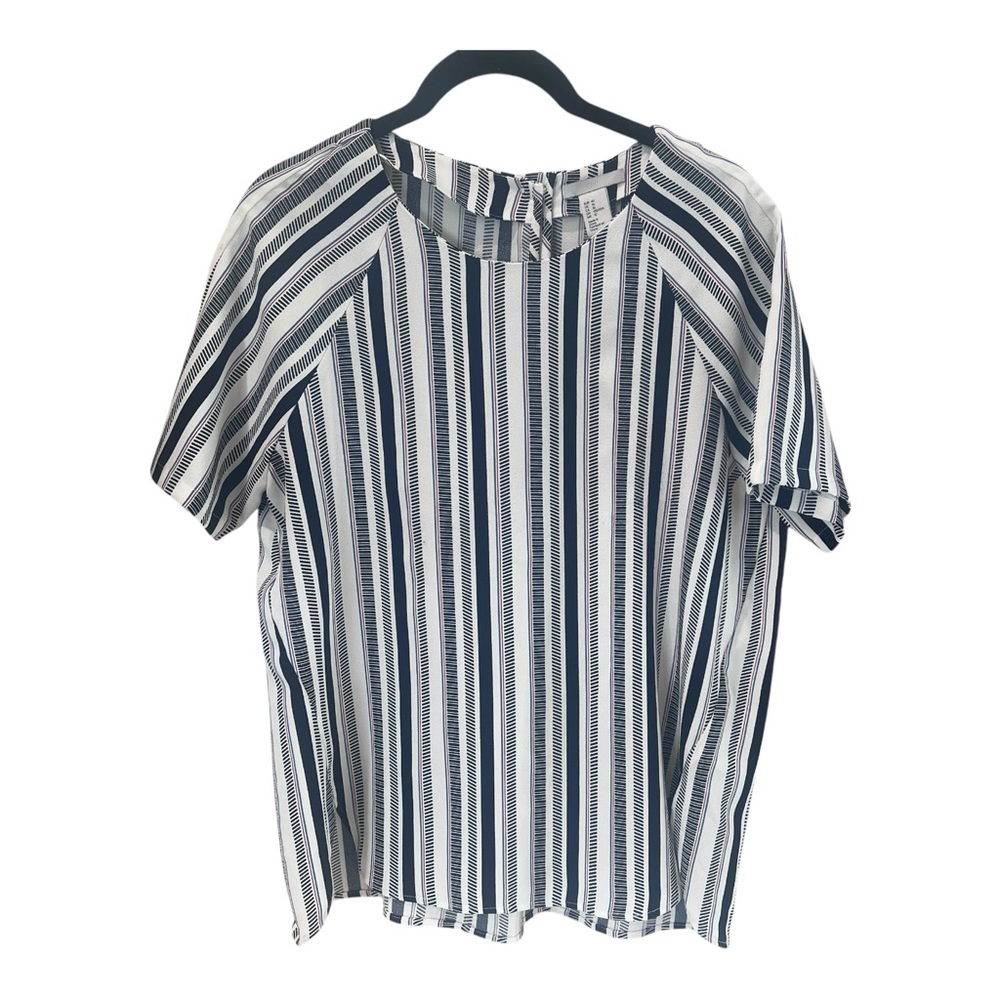 H&M‎ | Black White And Red Striped  Short Sleeve Top Blouse| 10